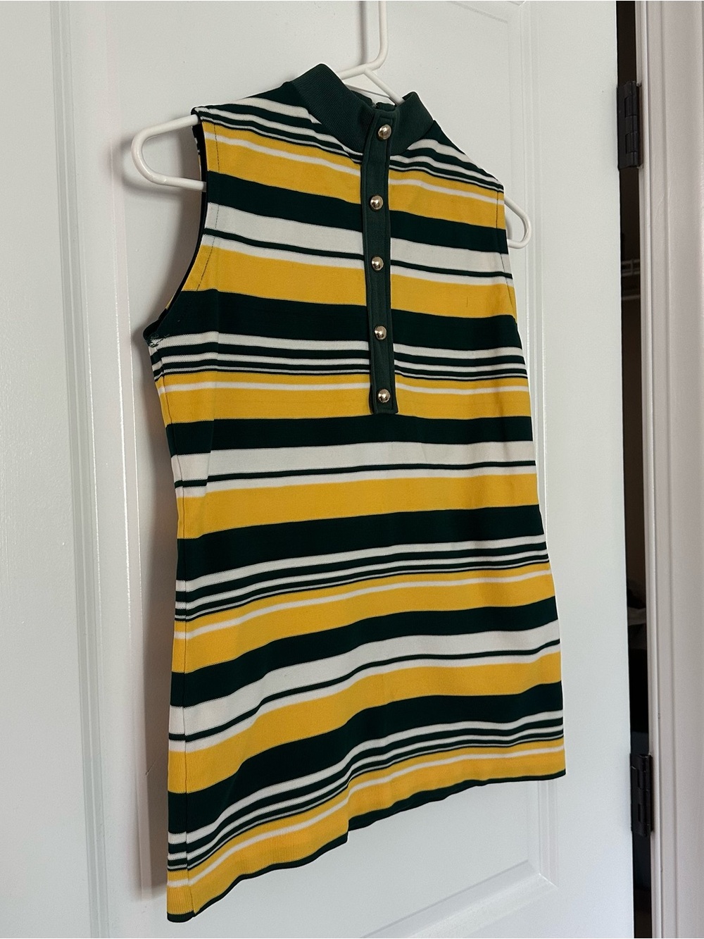Vintage Yellow and Green Striped Mock Neck Tank Top
